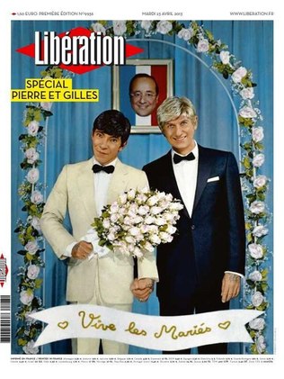 Numa Frana dividida pela lei do casamento gay, Pierre et Gilles provocaram com esse autorretrato na capa do jornal Libration